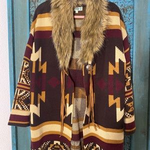 Brand new Rocking c sweater with faux fur collar